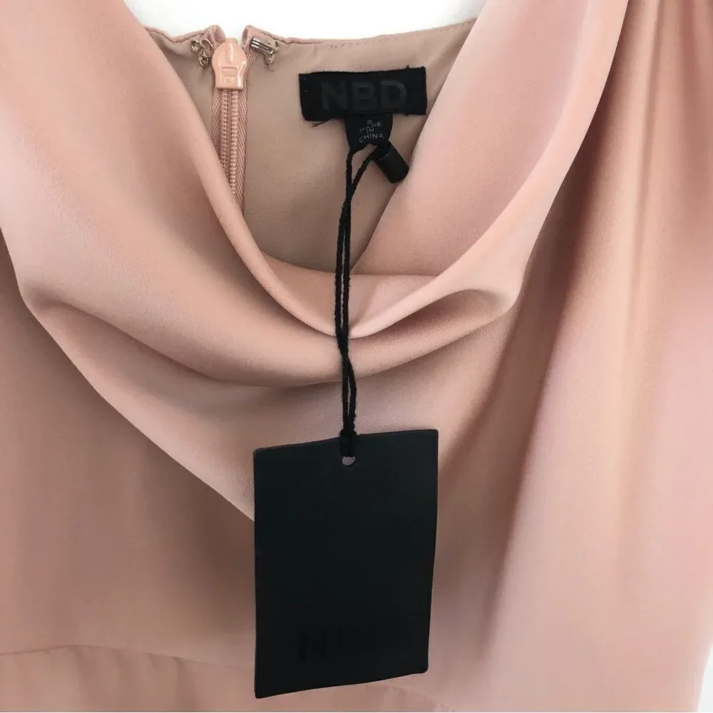 NBD REVOLVE Lila Gown in Champagne Satin Slip Draped Maxi Column Leg Slit S - Picture 6 of 13